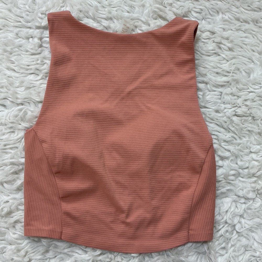 Rhone Zen Tank Top Pink Ribbed Cross Back Activewear XS